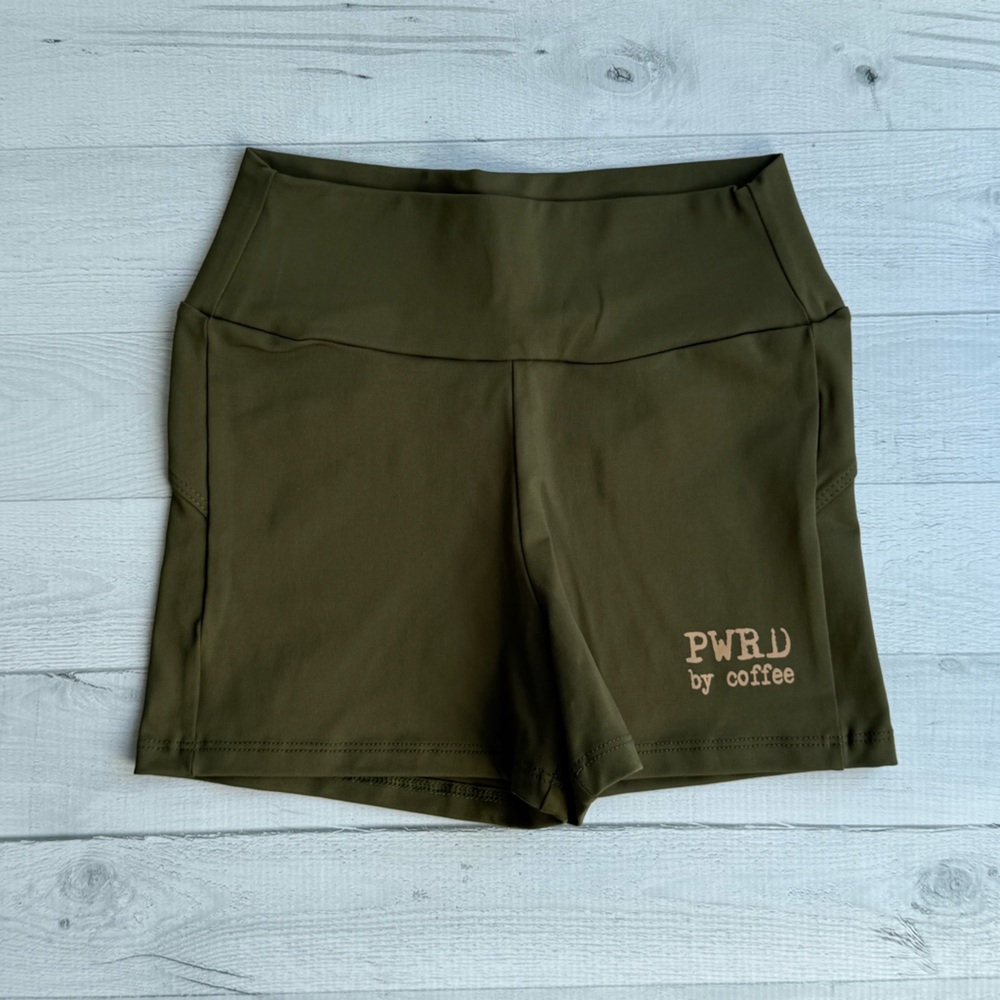 NWT PWRD by Coffee Olive Athletic Shorts P